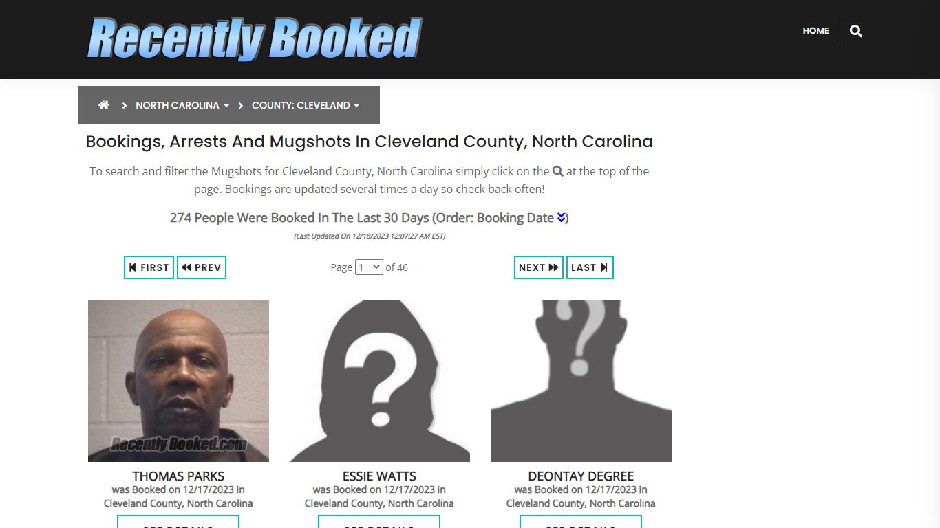 Bookings, Arrests and Mugshots in Cleveland County, North Carolina